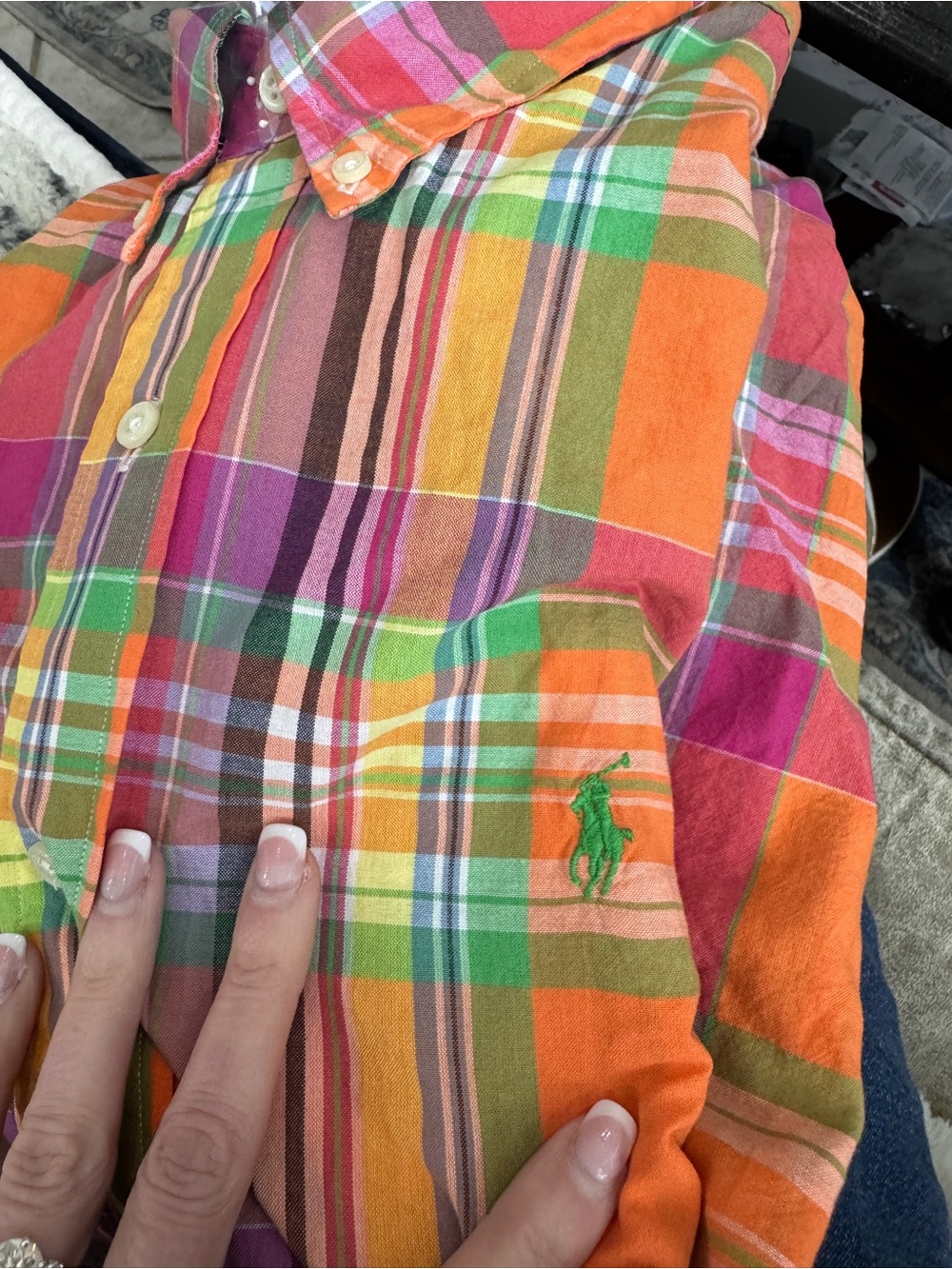 NEW XL Ralph Lauren Men’s Orange Pink Plaid Button-Down Custom fit Shirt - Picture 6 of 11